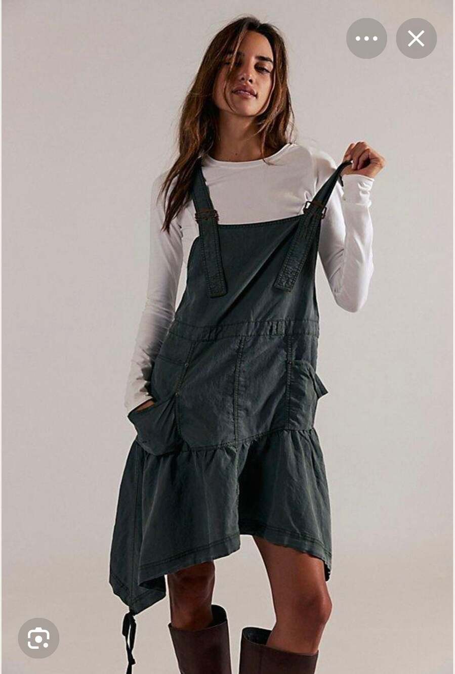 Free People Harper Skirtall Utility Overall Dress in Olive